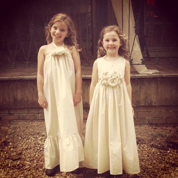 Wedding - Ivy..natural cotton rustic flower girl dress size 6,7,8 and up