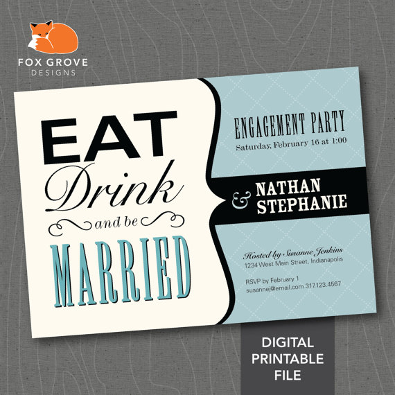 زفاف - Printable Engagement Party Invitation "Be Married" / Customized Digital File (5x7) / Printing Services Available