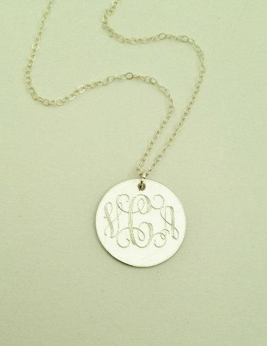 Wedding - Monogrammed Necklace in Sterling Silver for Women or Bridesmaid Present