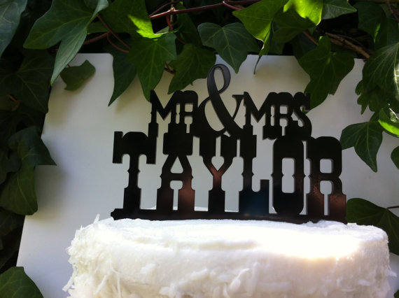 زفاف - Personalized Western Country Rustic Font Custom Name Wedding Cake Topper