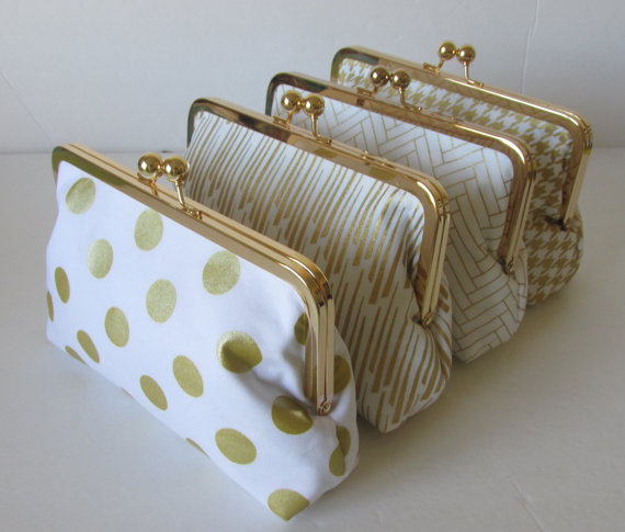 Wedding - Bridesmaid Gift, Gold and white Wedding Clutches, Accessory, clutches