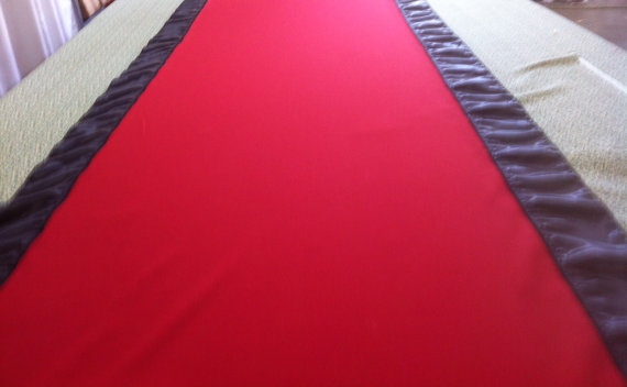 Wedding - Custom Made Aisle Runner Two Colors Red Gabardine and Black Satin Accents 50 feet Long