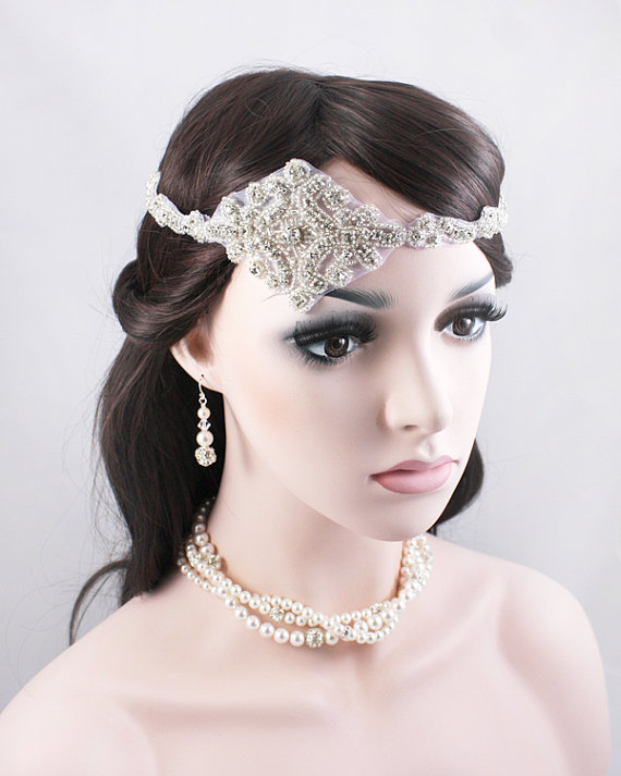 زفاف - JULIA - The Great Gatsby Inspired Crystal Bridal Headband, 1920s and 1930s Headpiece, Wedding Rhinestone Head band, Bridal Headpiece
