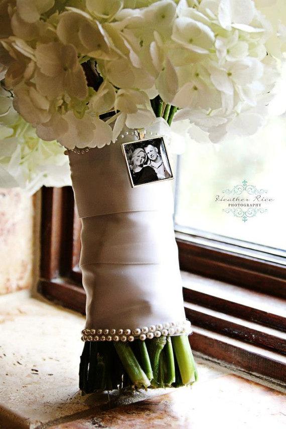 Mariage - Bridal Bouquet Charm Custom Photo Wedding Keepsake Personalized Engagement Photo Memorial