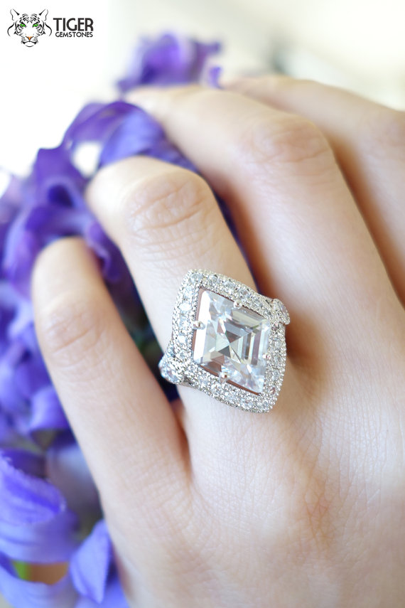 زفاف - Stunning! 4 carat Modern Cut Marquise with Accents Filigree Engagement Ring, Man Made Diamond, Wedding, Bridal, Sterling Silver