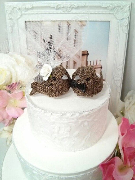 Hochzeit - SALE! wonderful rustic burlap small  brown  bird wedding cake topper or wedding anniversary