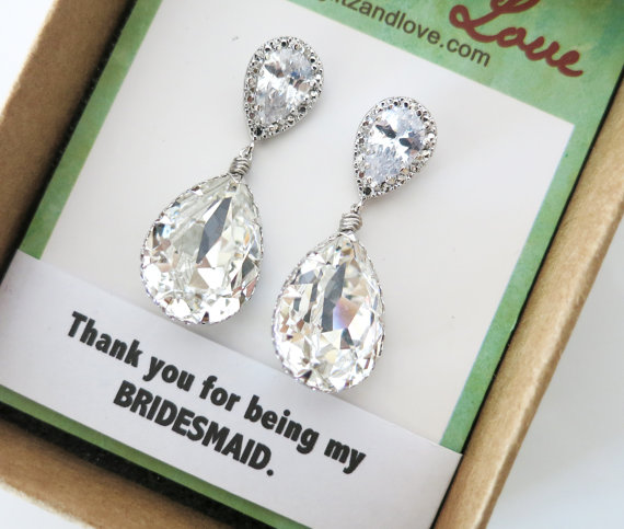 Wedding - Sandra - Swarovski Crystal Teardrop Earrings, Silver, gifts for her, Bridesmaid Earrings, Bridal Jewelry, Wedding Jewelry, hollywood pretty