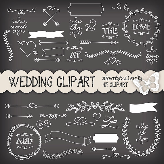 Wedding - Chalkboard Wedding laurel clipart, wedding invitation, vintage clipart, chalkboard clipart, INSTANT DOWNLOAD