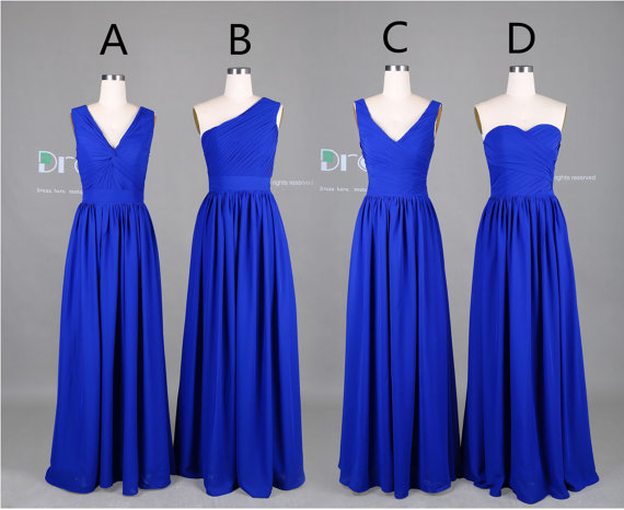 Свадьба - New 2015 Custom Made Royal Blue Long Chiffon Bridesmaid Dress/Maid of Honor Dress/Wedding Party Dress/Long Bridesmaid Dresses DH376