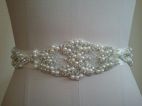 زفاف - Wedding Belt, Bridal Belt, Sash Belt, Crystal Rhinestone & Pearls - Style B30080