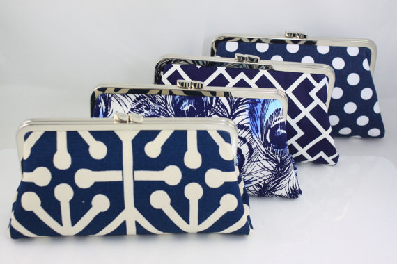 Свадьба - Navy Wedding Purse / Bridesmaid Clutches / Design Your Own for Wedding Bridal Party Gifts - Set of 9