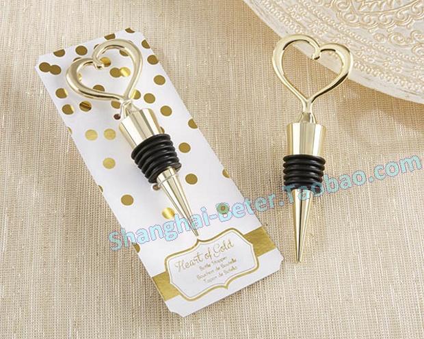 Hochzeit - Gold Heart Shaped Bottle Stopper wedding favor WJ108 wedding souvenir