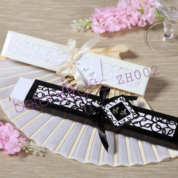 Wedding - Luxurious Silk Fan in Elegant, Laser-Cut Gift Box (Black; Ivory)