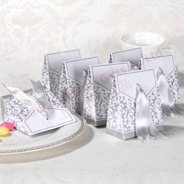 Hochzeit - Silver Ribbon wedding Favor Bag TH017 dates, chocolate, mint box for wedding or party decoration