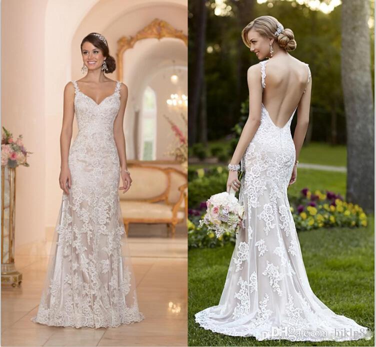 Mariage - Elegant Stella York Inspired Ivory White Lace Wedding Dresses 2015 Backless Trumpet/Mermaid Sweetheart Appliques Sweep Train Bridal Gown, $116.92 