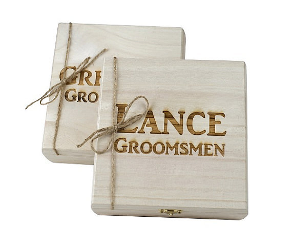 Hochzeit - Groomsmen Gift - 6 Rustic Cigar Boxes With Laser Engraved Names-FREE Shipping- Personalized & Stained - FREE SHIPPING - Felt Lined Bottom