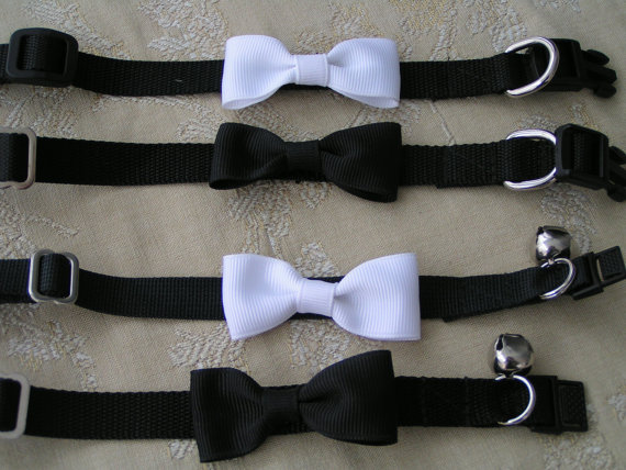 Wedding - Tuxedo Bow Tie Cat and  Small Dog Pet Collars, White Tie and Black Tie Formal for New Year Parties.