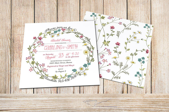Hochzeit - Printable Bridal Shower Invitation - Floral Wreath Invitation