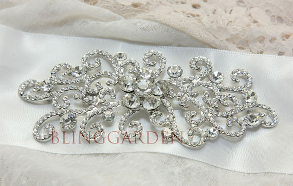Wedding - 4" Vintage Style Crystal Rhinestone Wedding Bridal Sash Ribbon Brooch Adornment  Belt