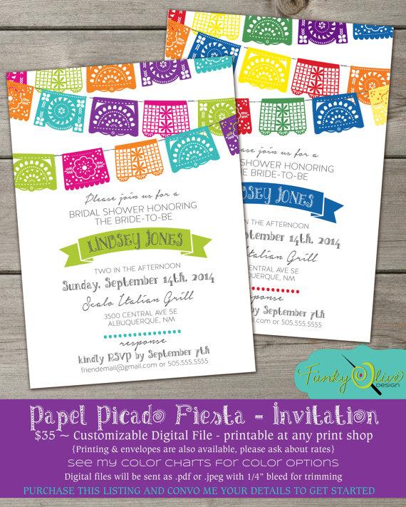 Hochzeit - Papel Picado Mexican Paper Banner Fiesta Wedding Invitation - DIGITAL FILE- Rehearsal Dinner, Bridal Shower, Wedding, Baby Shower, Party