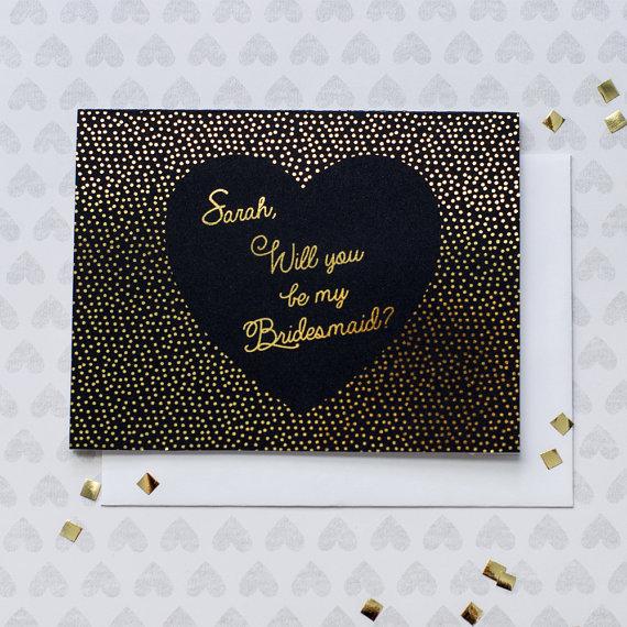 Wedding - Gold Foil Will you be my Bridesmaid Card - Custom Name - With Envelope