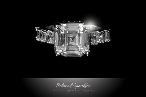 زفاف - Bridal Solitaire Engagement CZ Ring 5 Carat Asscher Cut Cubic Zirconia Ring, Vintage Classic Wedding Anniversary Ring Wedding Eternity Band