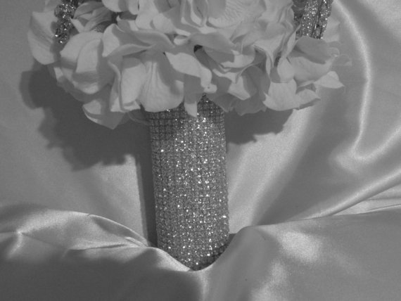 Hochzeit - Rhinestone Bridal Bouquet Holder, Rhinestone Bouquet Cuff
