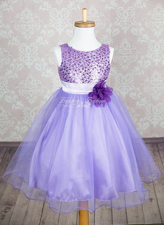 زفاف - Flower Girl  Dress Lilac Sequin Double Mesh Flower Girl Toddler Wedding Special Occasion Dress (ets0155lc)
