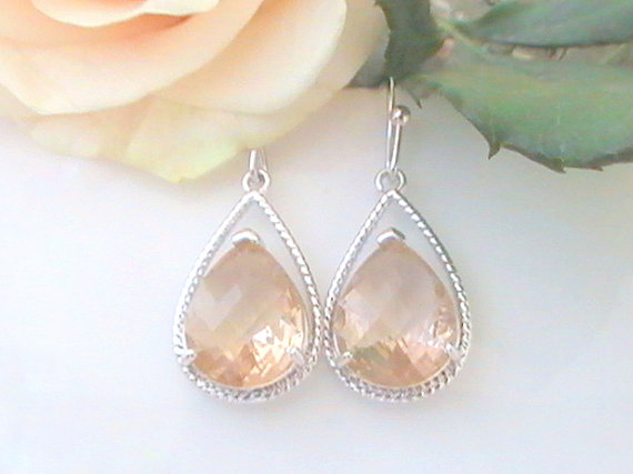 زفاف - Will You Be My Bridesmaid Gift- Silver Coral Earrings- Peach Wedding Jewelry- Peach Jewelry- Bridal Jewelry- Bridal Earrings- Coral Jewelry