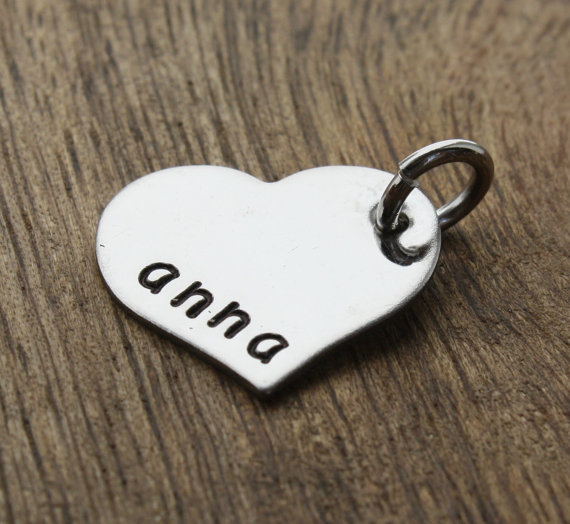 Mariage - Custom Pendant, Custom Heart Charm, Hand Stamped Pendant, Personalized Names, Heart Charm, Bracelet Charm, Necklace Charm, Add on to Jewelry
