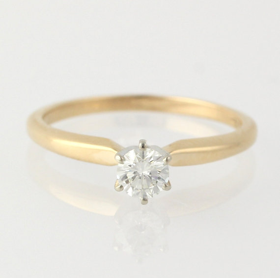 زفاف - Diamond Engagement Ring - 14k Yellow & White Gold Natural Round Solitaire .26ct C8432
