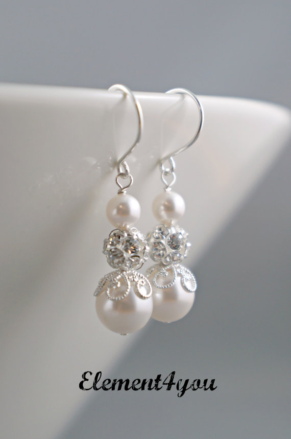 Mariage - EARRINGS - Bridal Earrings Bridal Jewelry Bridesmaids Gift Wedding Bridal Party Gift Bridesmaids Jewelry Ivory White Champagne Blue Pearl