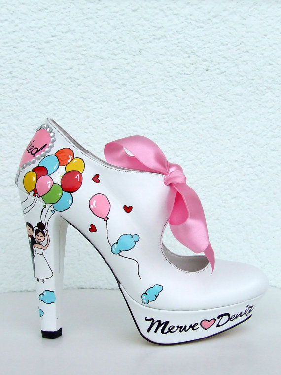 Свадьба - Rainbow Balloons - Handpainted Bridal Shoes - Customized Wedding Shoes