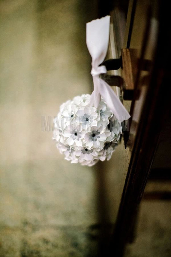 Wedding - Pomander - Snow White - Handmade Paper Flowers - Aisle Decoration