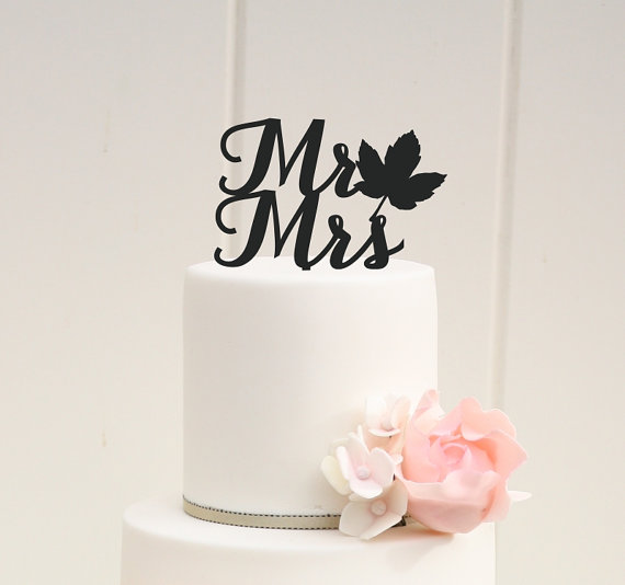Wedding - Fall Leaf Mr and Mrs Wedding Cake Topper or Bridal Shower Cake Topper