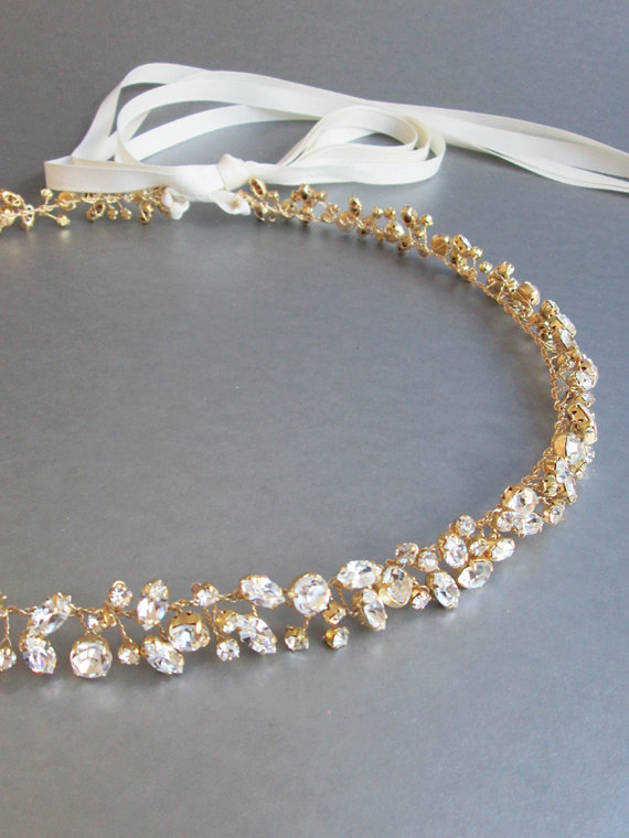 Hochzeit - Skinny bridal belt sash, Crystal wedding belt, Floating crystal waist sash, Sparkly crystal belt, Petite crystal belt in gold or silver