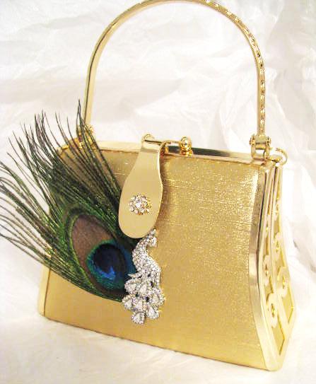 زفاف - Gold Fabric Wedding Bag Clutch Formal Wear Austrian Crystals