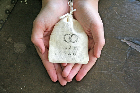 Wedding - Personalized wedding ring bag.  Ring pillow alternative, ring bearer accessory, ring warming ceremony.  Ring motif with initials and date.