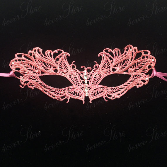 Mariage - Coral Pink Lace Masquerade Mask - Brocade Lace Mask - Mardi Gras Mask - Lace Mask for Masquerade Wedding, Prom Masquerade