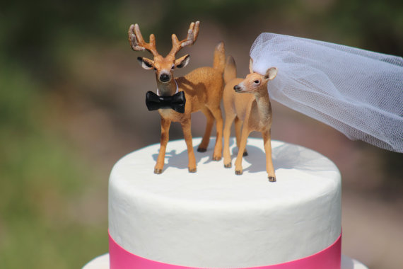Wedding - Deer Wedding Cake Topper - Mr & Mrs Deer - Bride and Groom - Rustic Country Chic Wedding