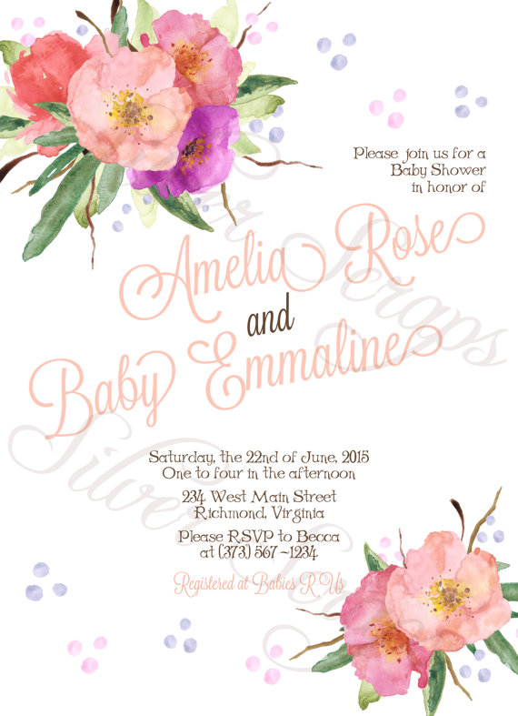 Wedding - Bohemian Watercolor Flowers - Custom Rehearsal Dinner, Bridal, Baby Shower, Engagement Party, Bridesmaids Luncheon Invitation - 5 Designs
