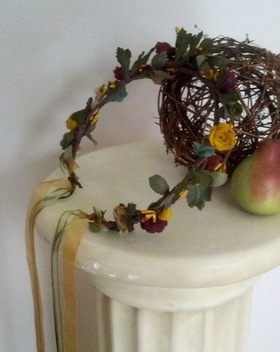 زفاف - Felted Flower Crown Woodland hair wreath Bridal headpiece Forest fairy mountain headwreath flower girl halo Wedding accessories autumn