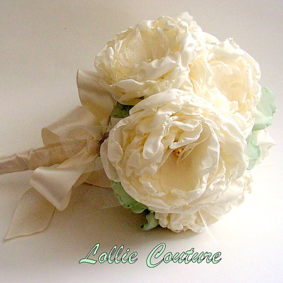 Wedding - Wedding Bridal Bouquet, Bridesmaid Bouquet, Fabric Flower Bouquet