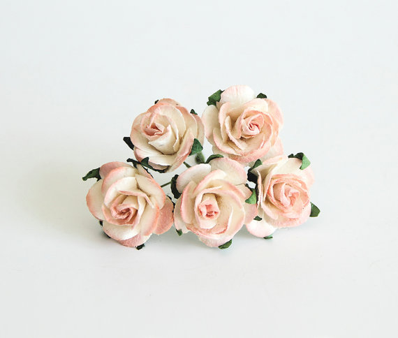 Wedding - 50 pcs - 2 tones peach mulberry paper roses / 2.5 cm roses / mulberry paper roses / wholesale pack