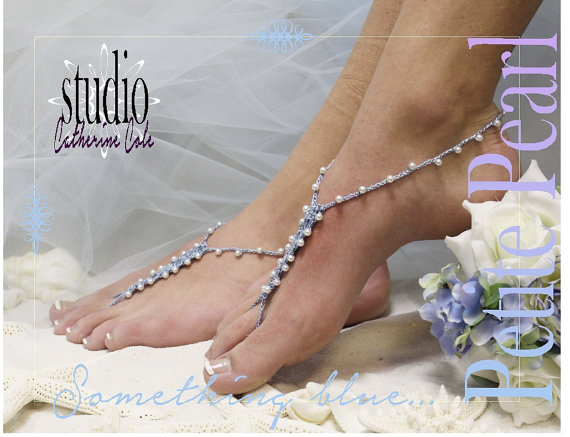 زفاف - Barefoot sandals / Something blue barefoot sandals ,Blue crochet beach wedding, beautiful