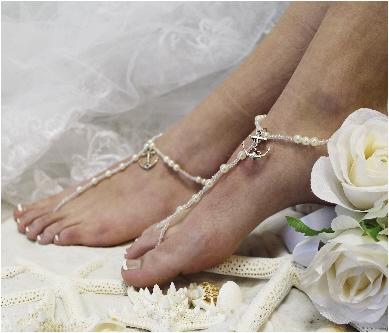 Hochzeit - Barefoot sandals, beach wedding footless sandles, foot jewelry, beach weding,anchor, nautical, pearl nautical beach wedding,