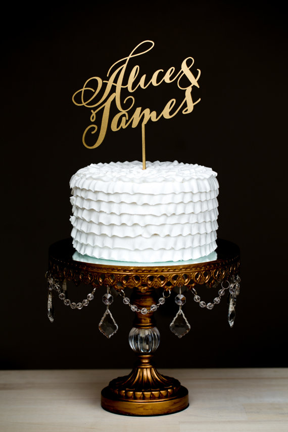 زفاف - Wedding Cake Topper - Custom Names - Gold