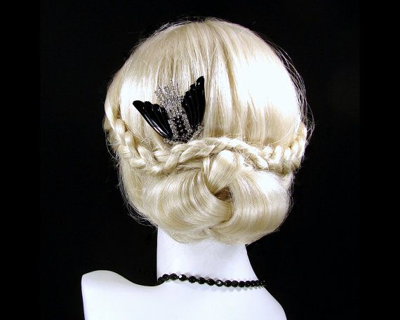 Wedding - Art Deco Wedding Hairpin Vintage Rhinestone Jewelry Hair Comb Jeweled Hairpiece Gatsby Bride Downton Bridal Pageant Ballroom Flapper 1930s