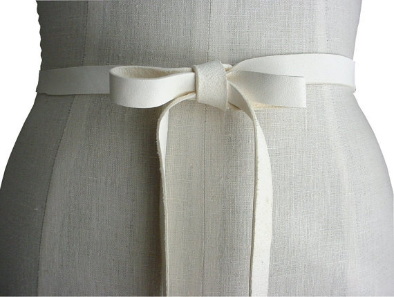 Hochzeit - Minimalist Leather bow belt, Narrow leather tie belt, wedding dress belt, bridesmaid belt, baby bump belt, OFF WHITE , XS,S,M,L