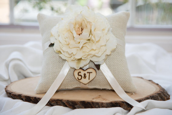 Wedding - Ring bearer pillow & matching ribbon You personalize with choice of flower